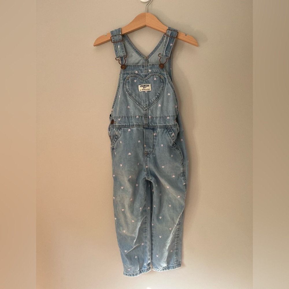 OshKosh B'gosh Light Blue Overalls with Pink Heart Accents